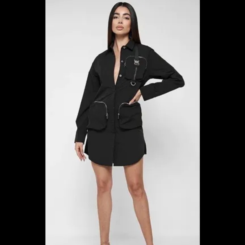 Maniere De Voir grey Cargo Pocket utility shirt dress